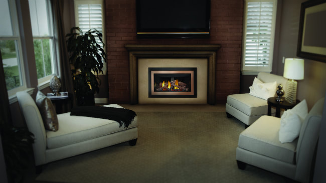 Small gas fireplace insert with realistic flames