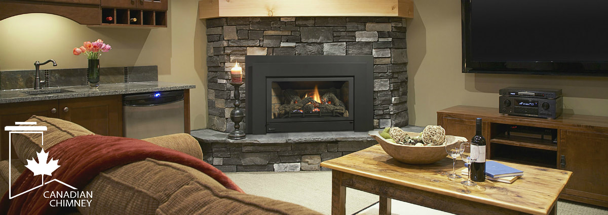 Regency E21 Gas fireplace insert with tile facing.